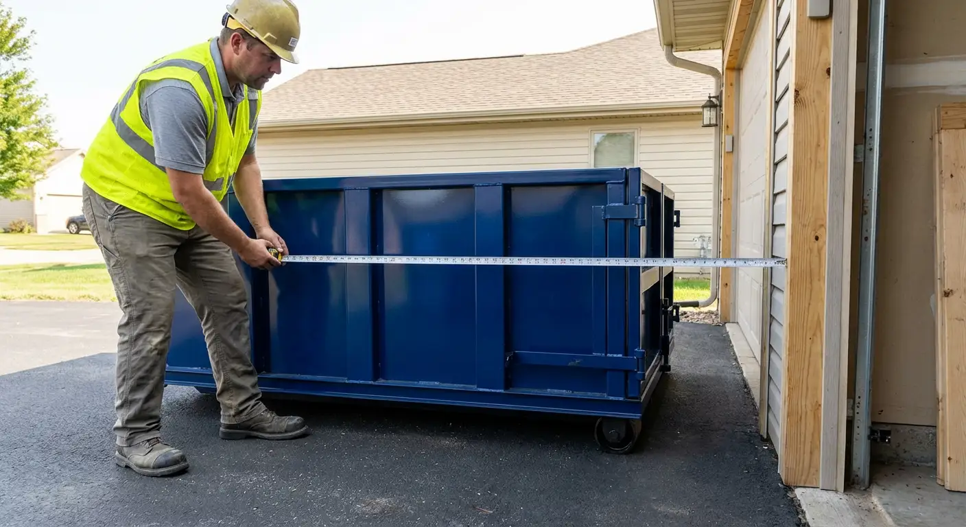 Site assessment for dumpster placement showing clearance requirements in South Bend, IN