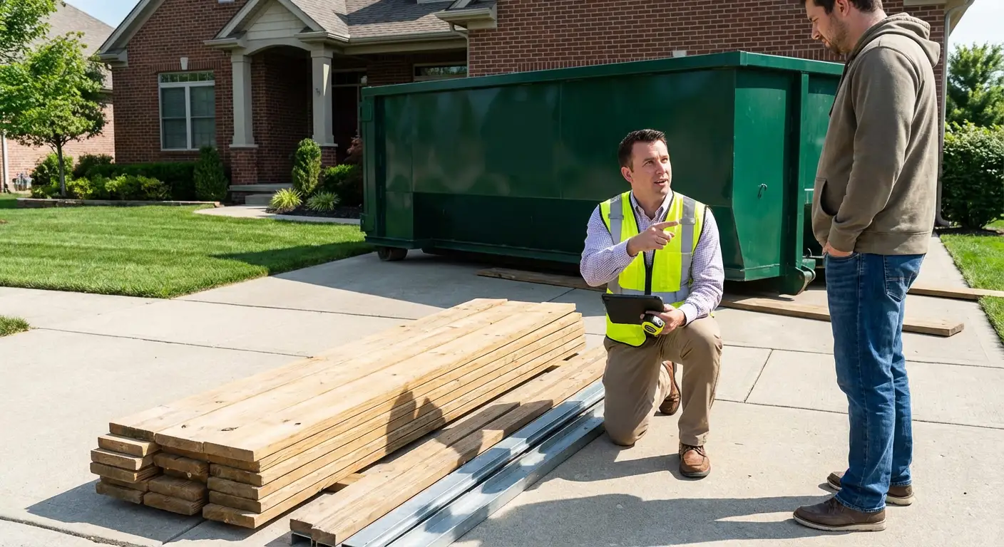 Dumpster rental delivery truck in South Bend