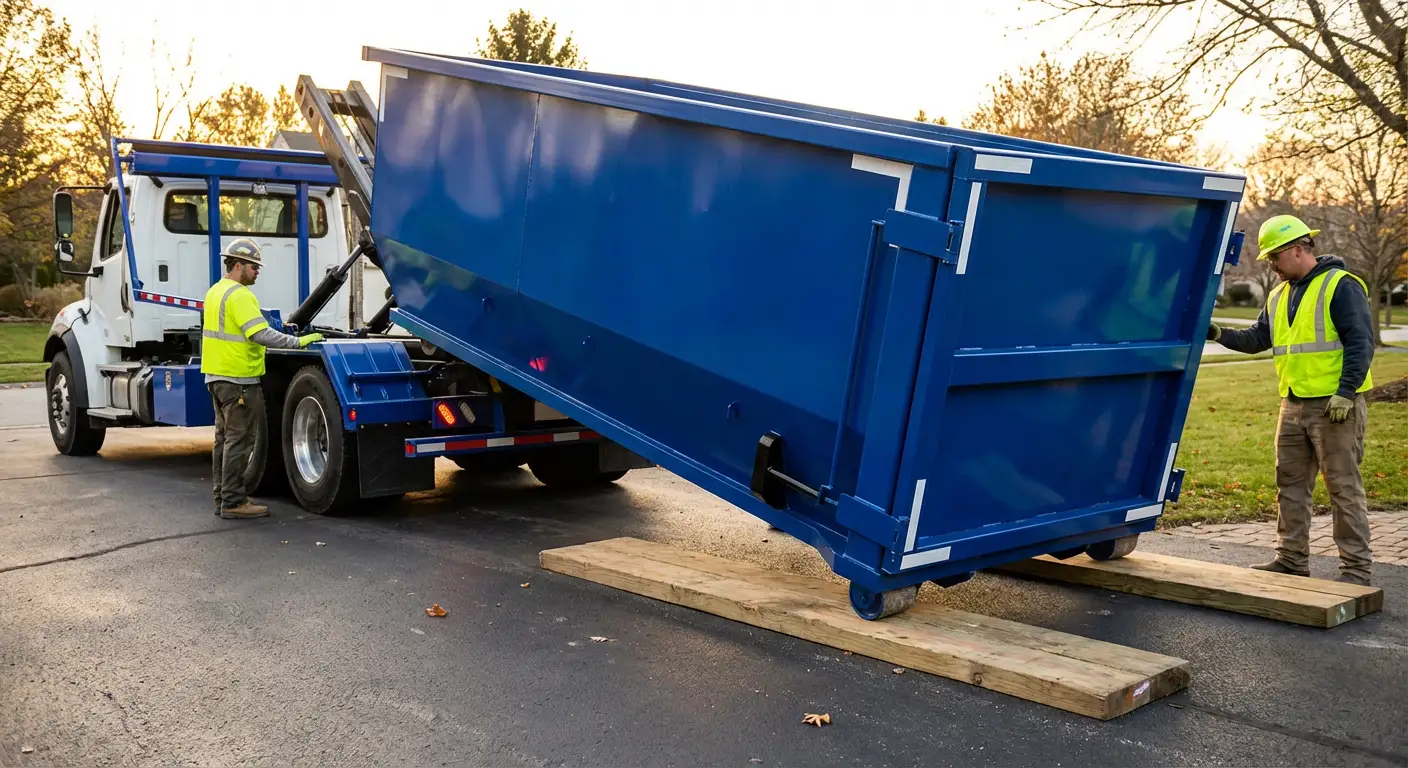 Dumpster delivery on driveway in South Bend, IN