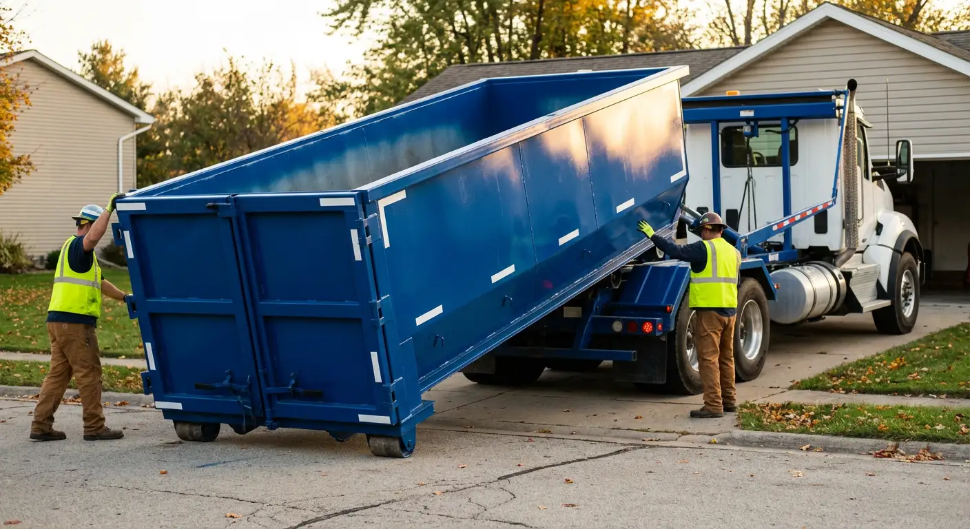 Roll-off dumpster delivery truck in South Bend, IN